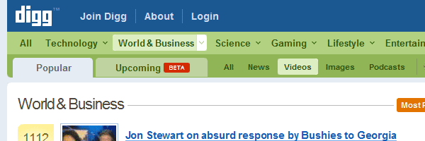 Digg's deep tab navigation