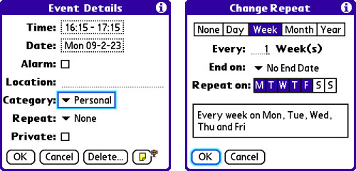 在Palm OS上调整日程时间