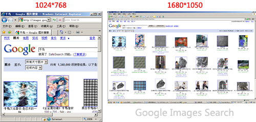Google Images Search 两种分辨率对比图示