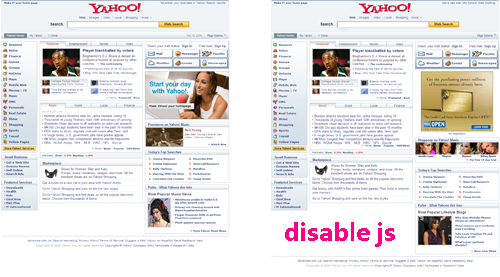 Yahoo首页（&noJS）效果对比