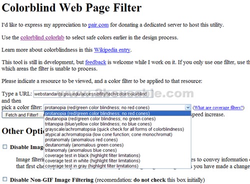 Colorblind Web Page Filter 界面