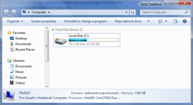 The Computer node in Windows 7.