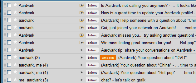 emails from Aardvark