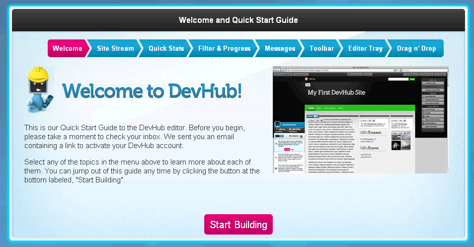 DevHub 新注册用户的介绍页