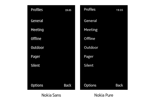 屏幕用字比较。 Image: Nokia